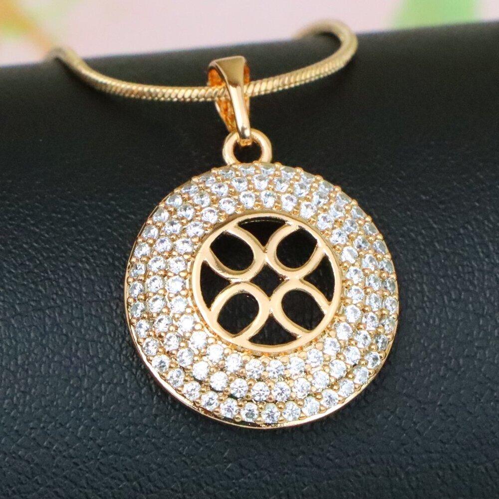 "Round Rose Gold Pendant with CZ Accents and Elegant Cut-Out Design, XPPT1265